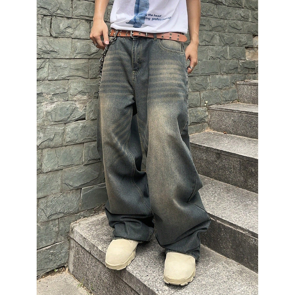 Washed Denim Jeans with a Loose Fit and Wide Legs