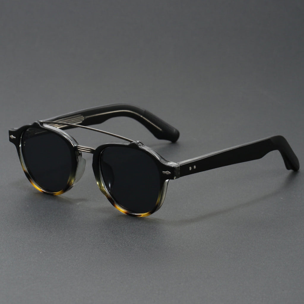 Retro Double Bridge Round Frame Slimming Sunglasses