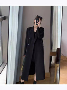 Double-breasted suit collar long coat