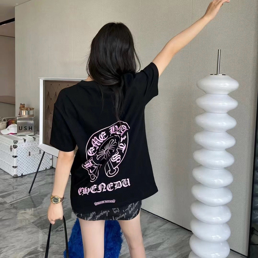 Chrome Hearts Pink Horseshoe Print Short-Sleeve T-Shirt