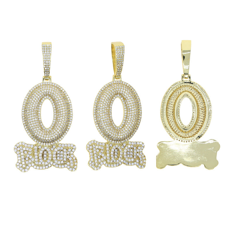 Hip-hop zircon-encrusted O BLOCK letter pendant