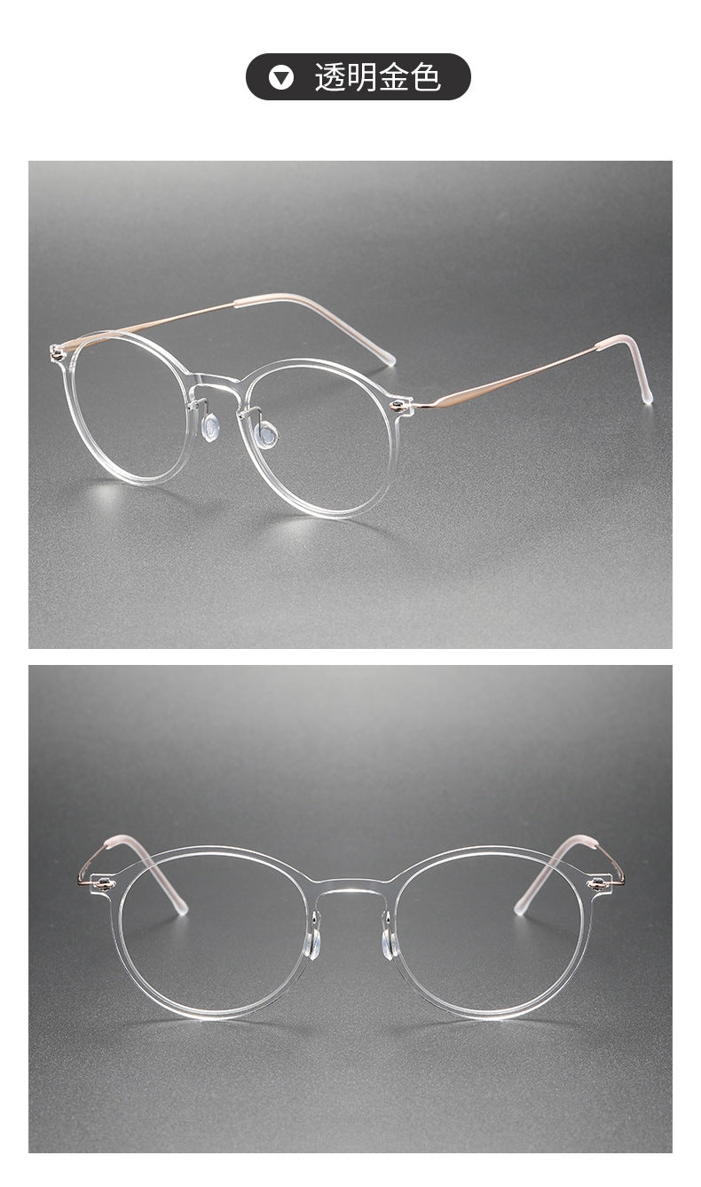 Clear Round Eyeglasses with Titanium Temples
