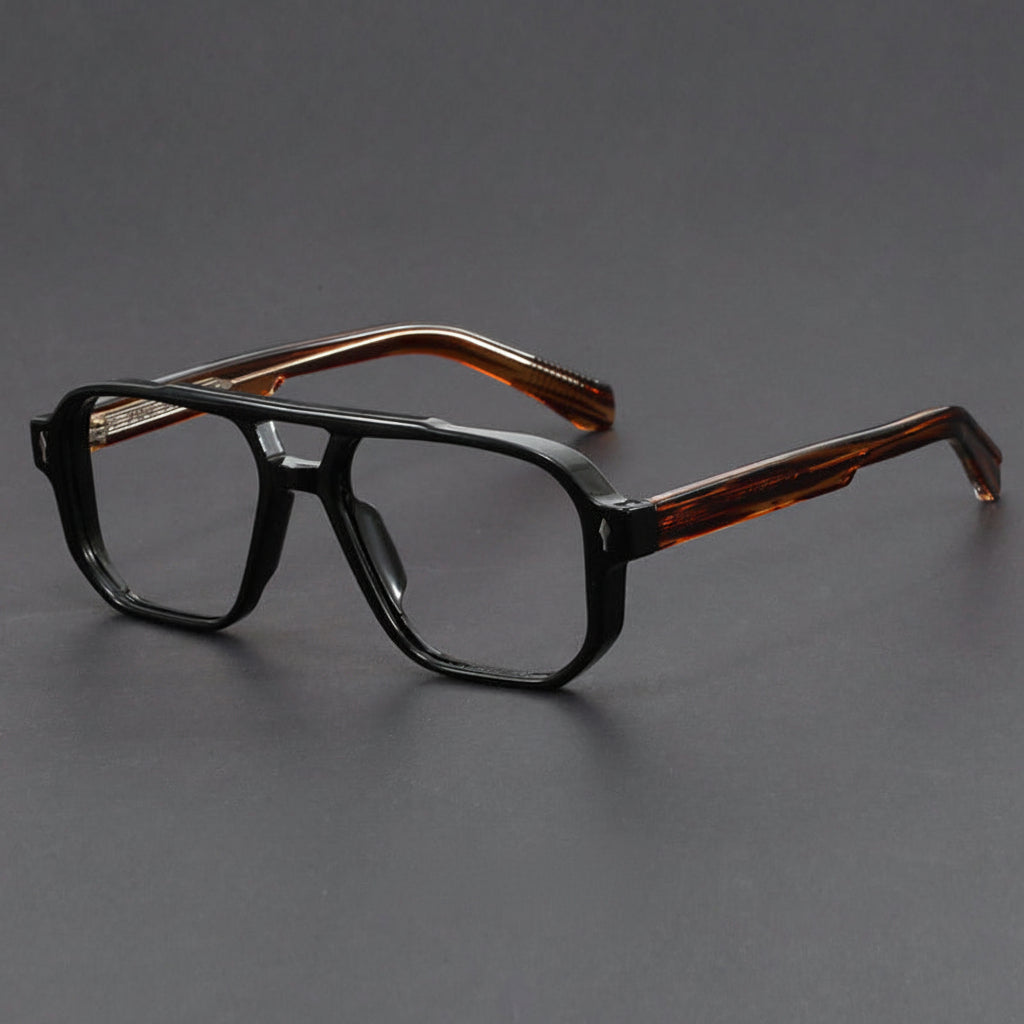 Square double-bridge plano glasses