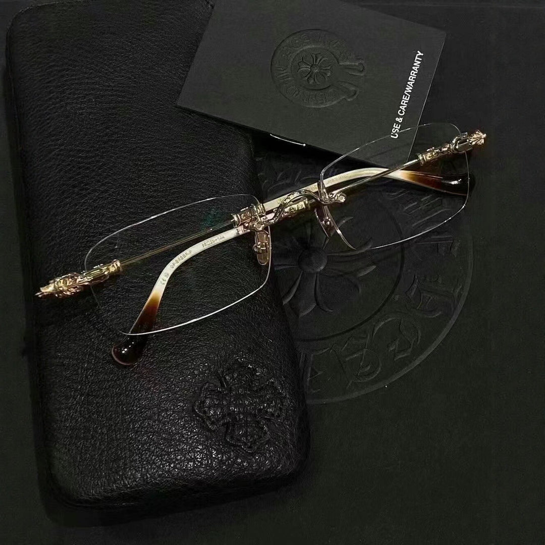 Chrome Hearts Rimless Eyeglass Frames with Cross Engraving