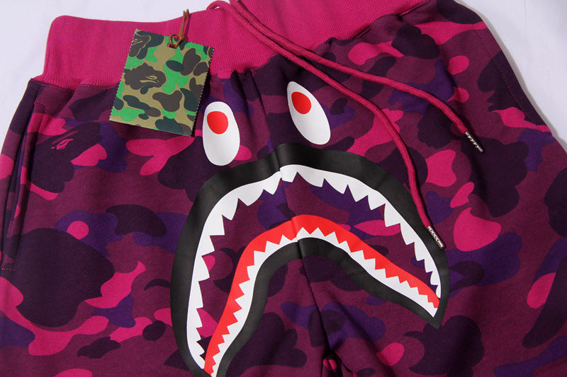 BAPE camouflage letter shark shorts five-point casual pants