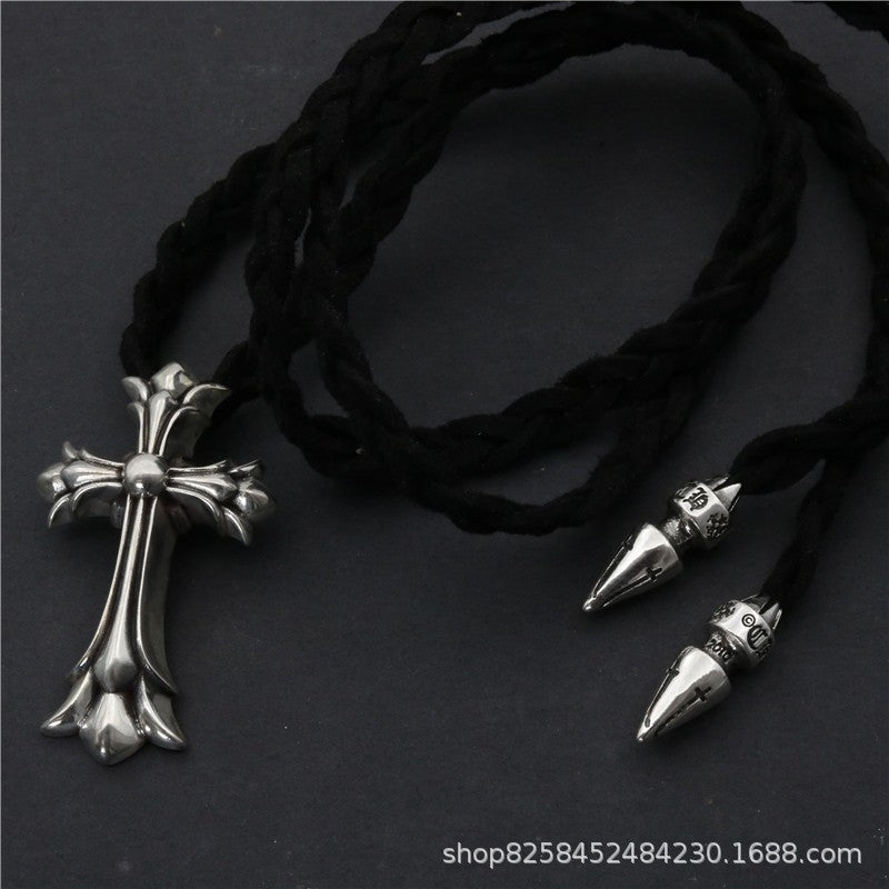 chrome hearts dagger double cross leather necklace