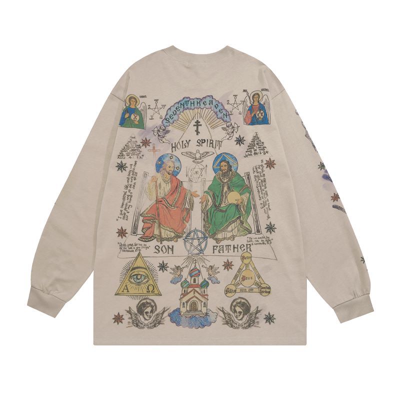 Skull angel print vintage distressed long - sleeve