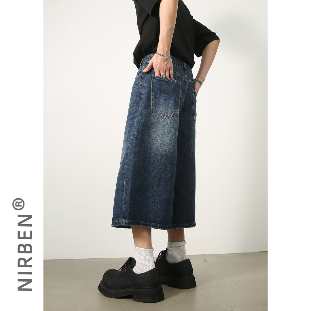 Summer Loose Fit Cropped Straight Leg Denim Shorts