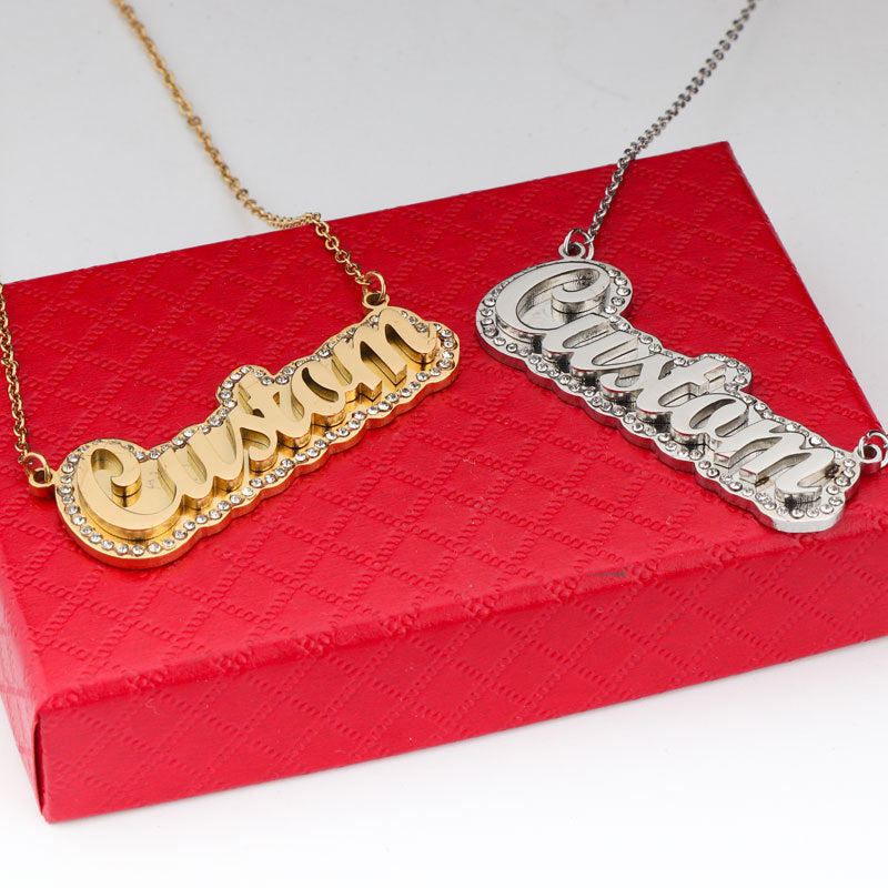 Customized double layer diamond name necklace