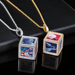 Hip Hop Jewelry Cube Memory Photo Pendant Frame Necklace