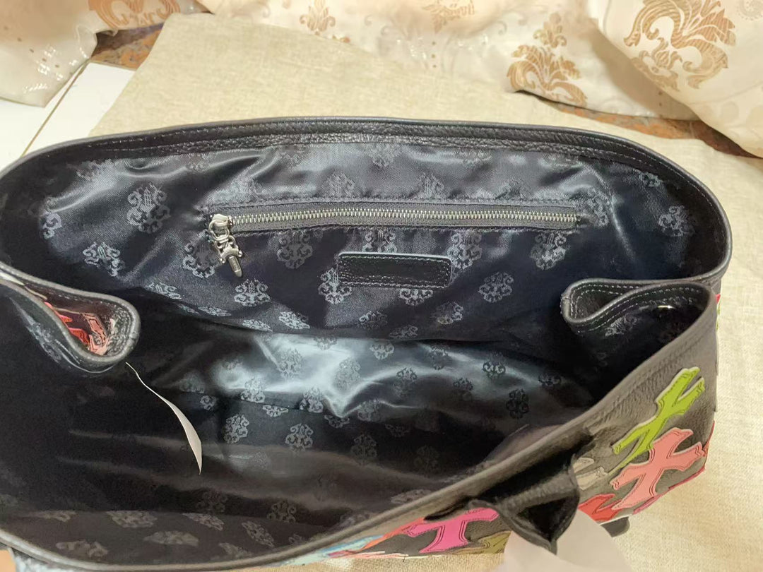 Chrome Hearts Genuine Leather Handbag with Floral Pattern