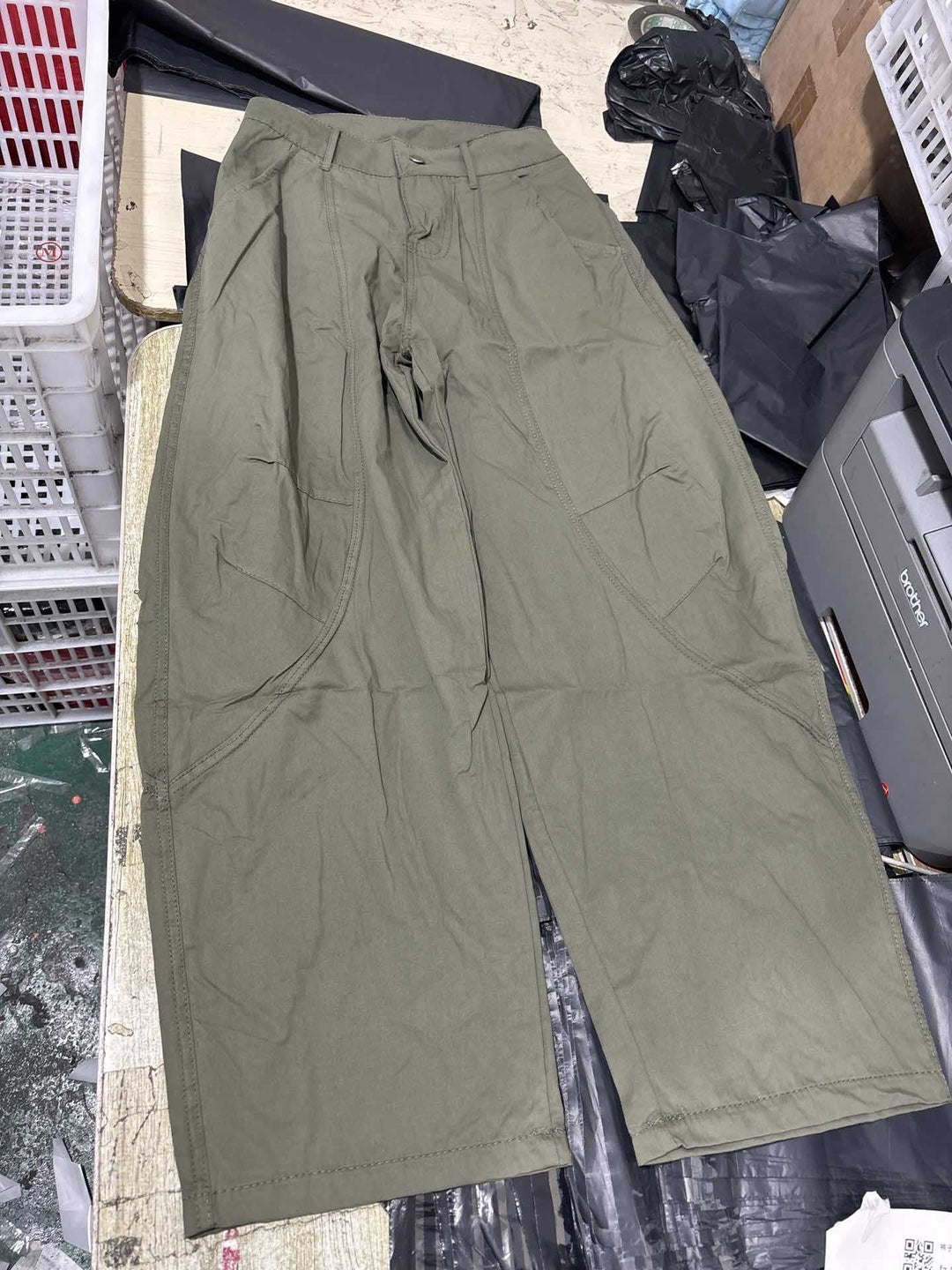 Y2K Plus Size Washed Curved Blade Wide-Leg Pants