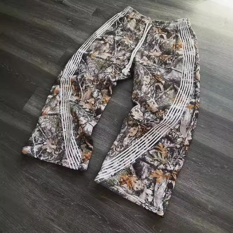 Y2K Branch Print Striped Pants