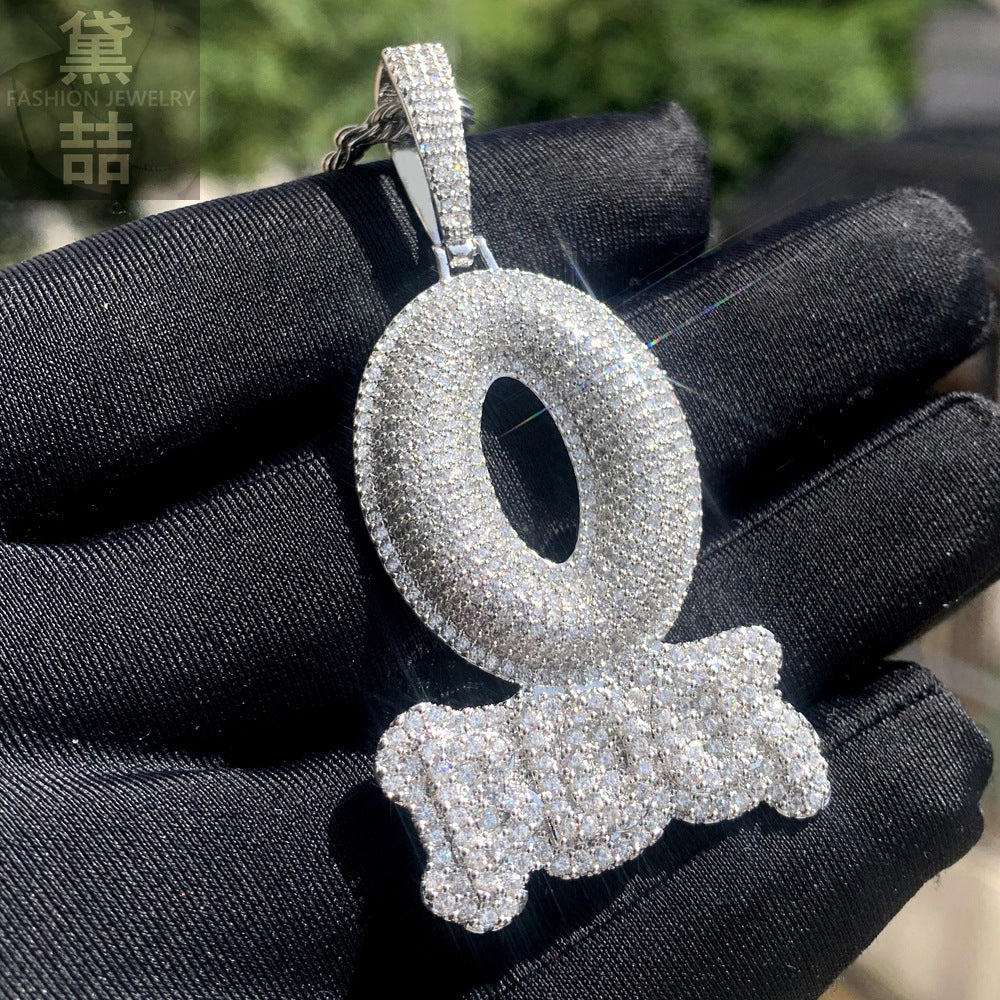 Hip-hop zircon-encrusted O BLOCK letter pendant