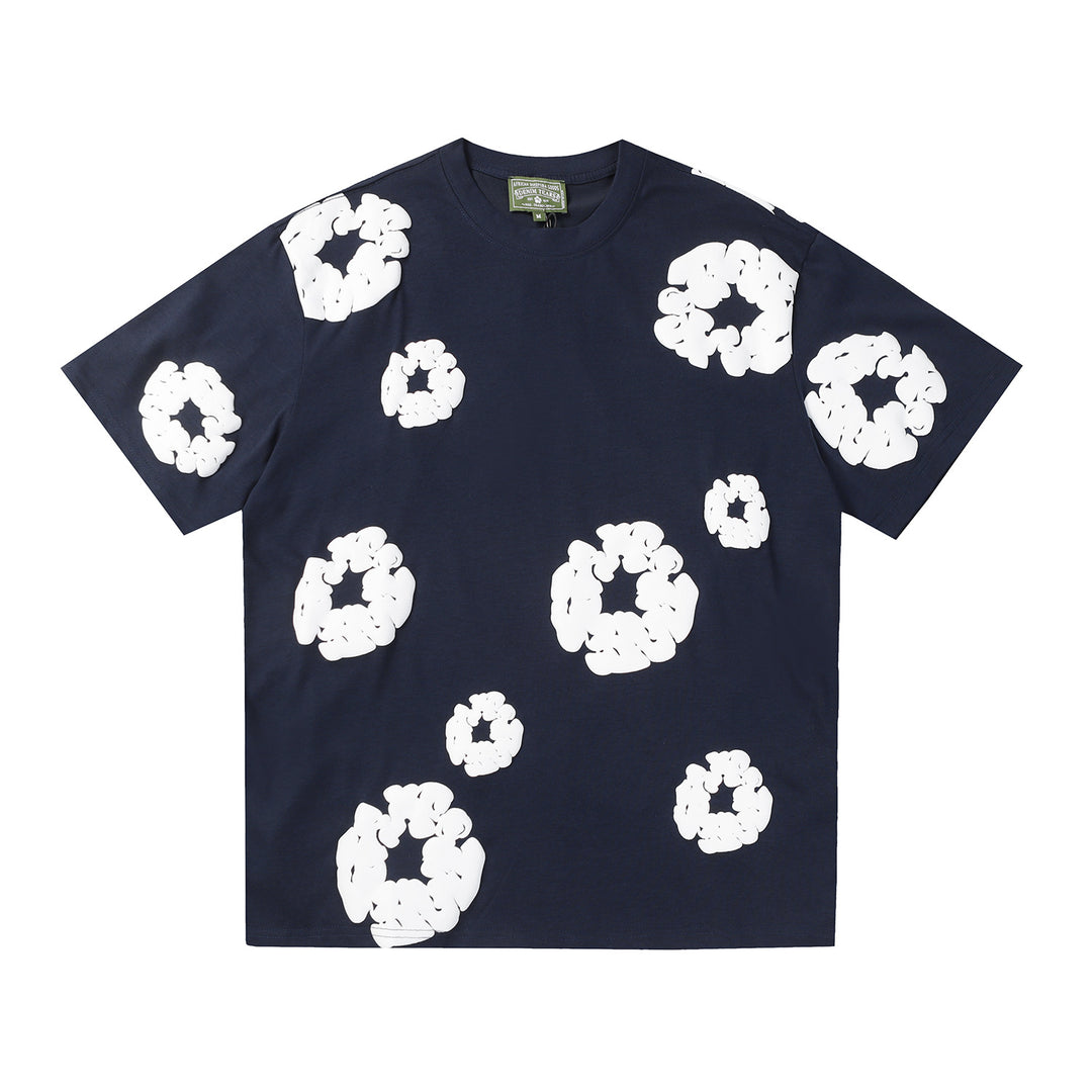 Foamed Kapok Flower Loose-Fitting Short-Sleeved Shorts