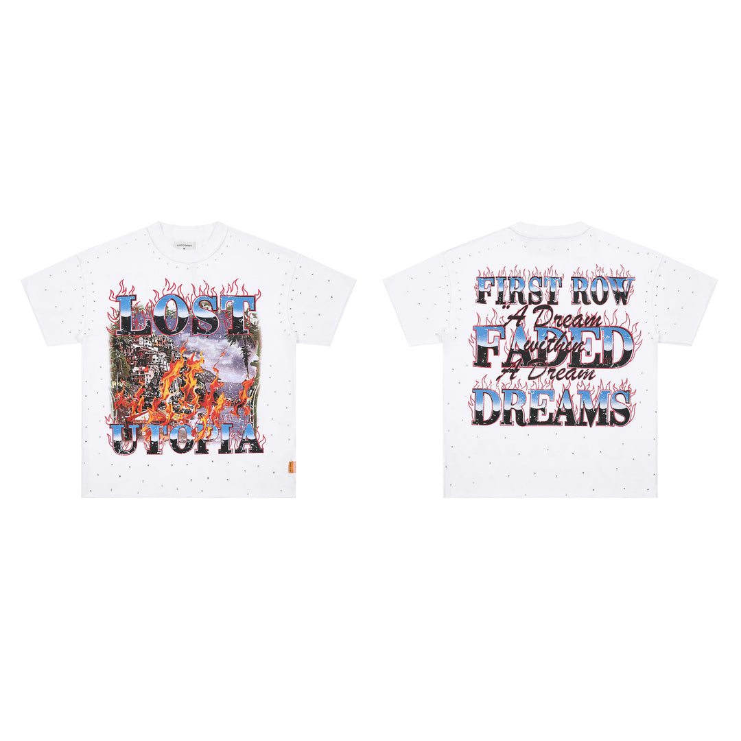 FIRST ROW LOST UTOPIA UNIVERSE CROPPED TEE White