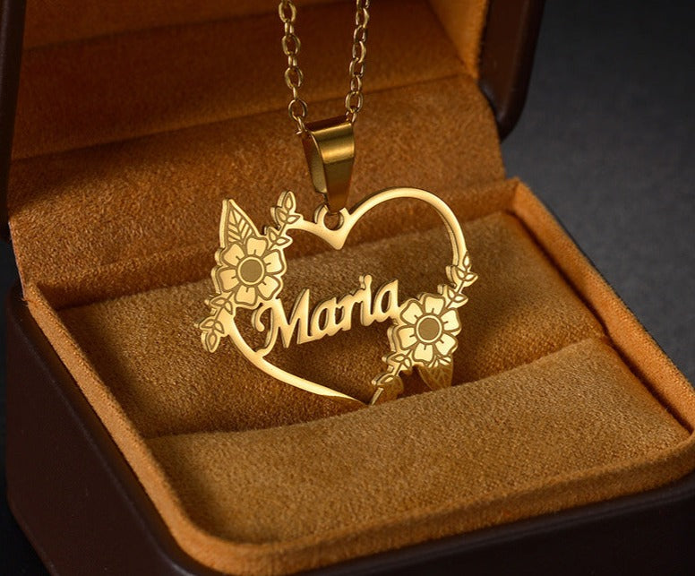 Hollow Love Customized Name Necklace Laser Marked Clavicle Chain