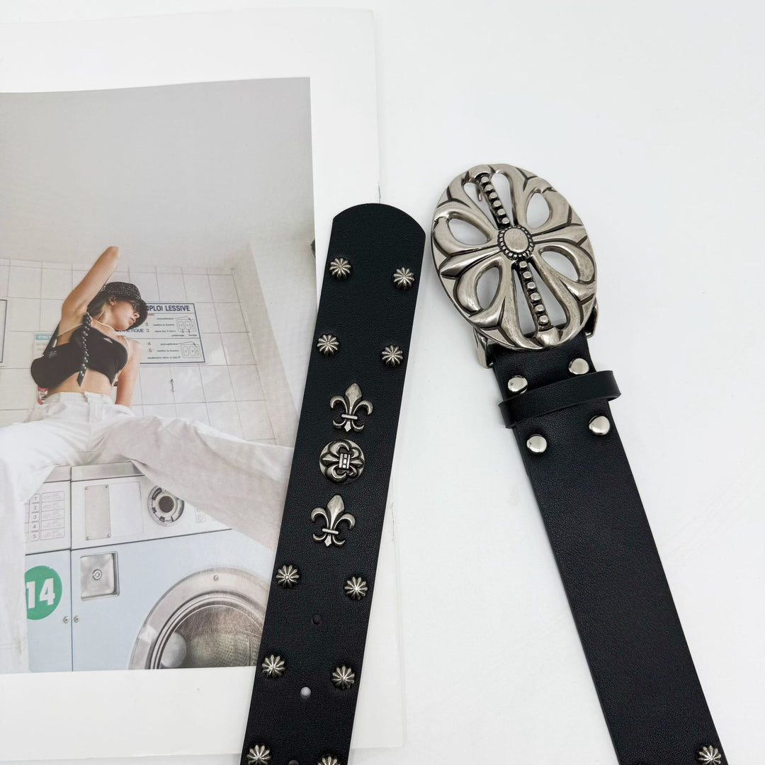 Studded Belt with Carved Crosses and Openwork Plate Buckle