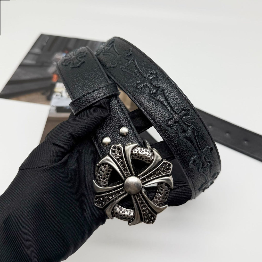 Chrome Hearts Cross-Motif Classic Leather Belt