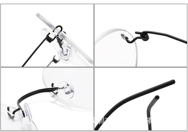 Rimless Round Large Frame Stainless Steel Glasses