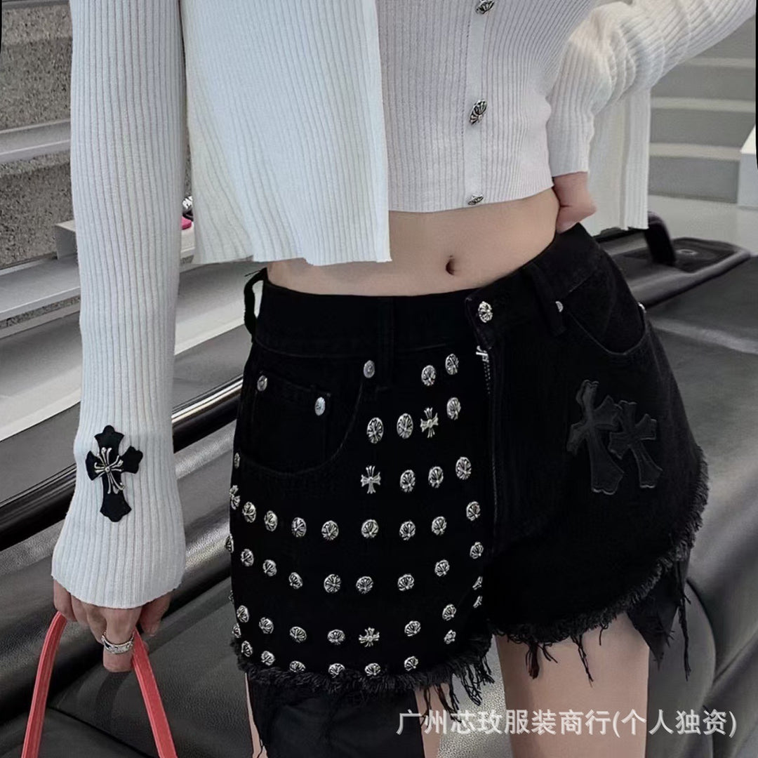 Chrome Hearts Cross Rivet Design Hip Hop Shorts
