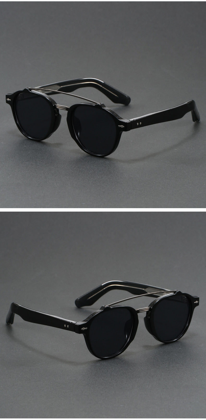 Retro Double Bridge Round Frame Slimming Sunglasses