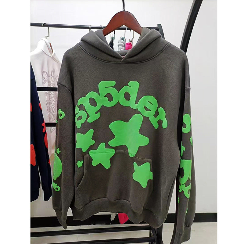 Sp5der fleece-lined hoodie with spiderweb print.