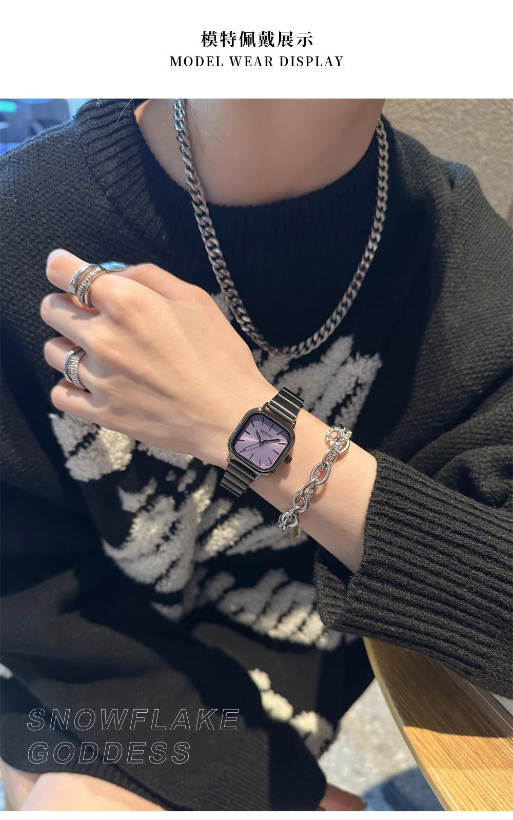 Bamboo-shaped strap artistic square dial women's watch