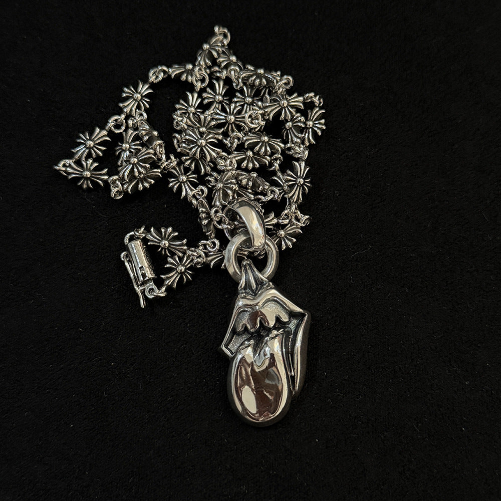 Chrome Hearts fashionable big tongue pendant cross chain necklace