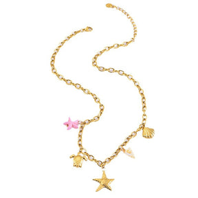 starfish turtle conch gold necklace