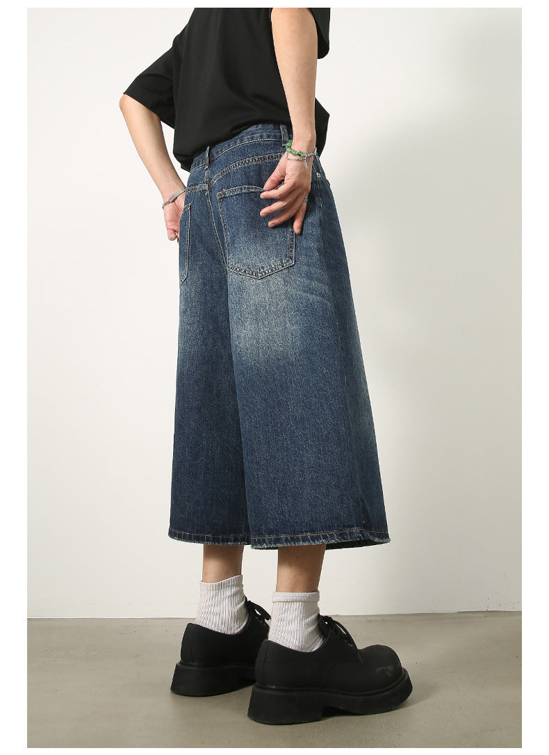 Summer Loose Fit Cropped Straight Leg Denim Shorts