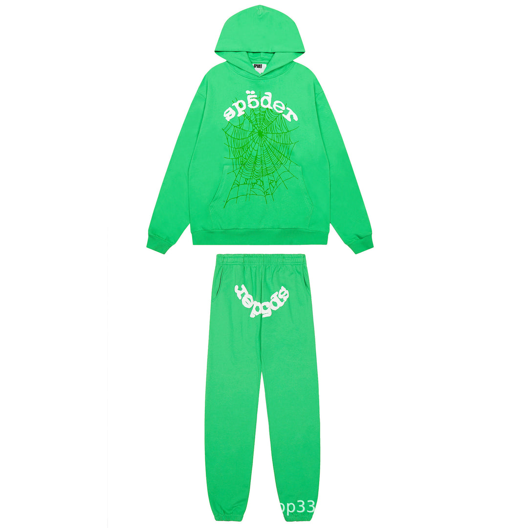 Sp5der 555555 star pattern hooded trousers and sweatshirt