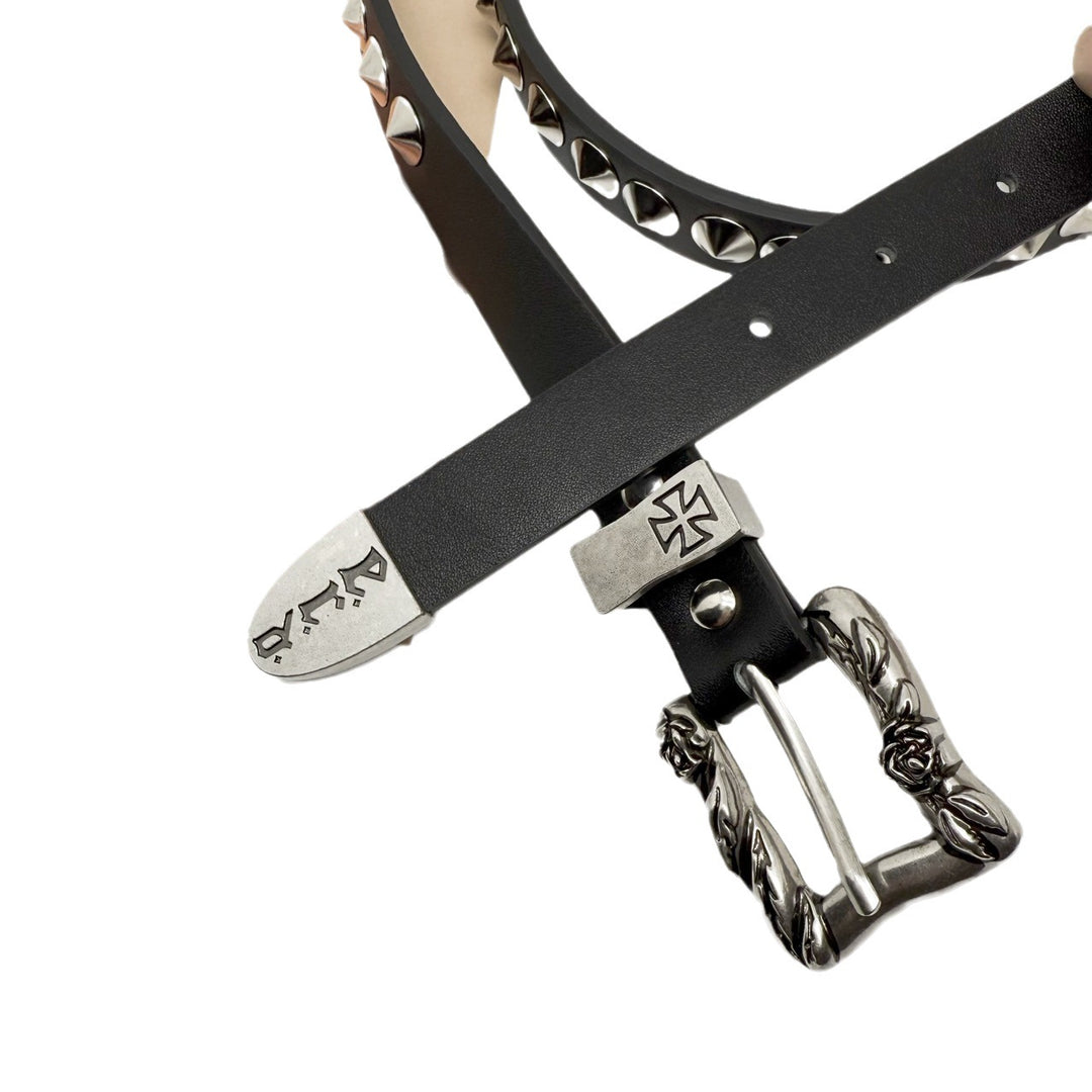 Y2K EDR Brooding Rich Kid Studded Cross Waist Belt