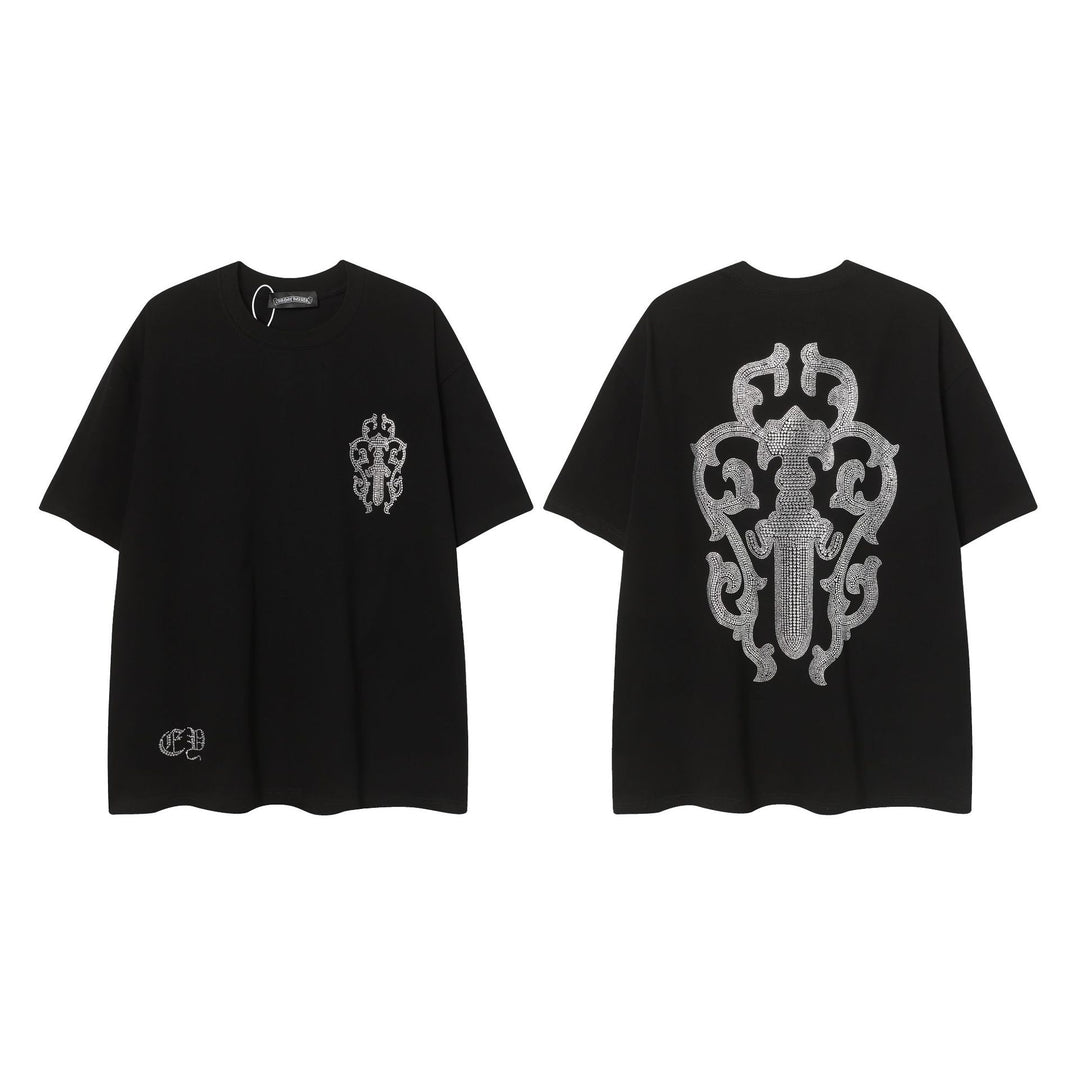 Chrome Heart horseshoe Sanskrit cross fluorescent wings T-shirt