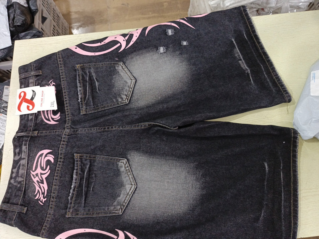 Graphic print washed denim jeans for sexy girls.