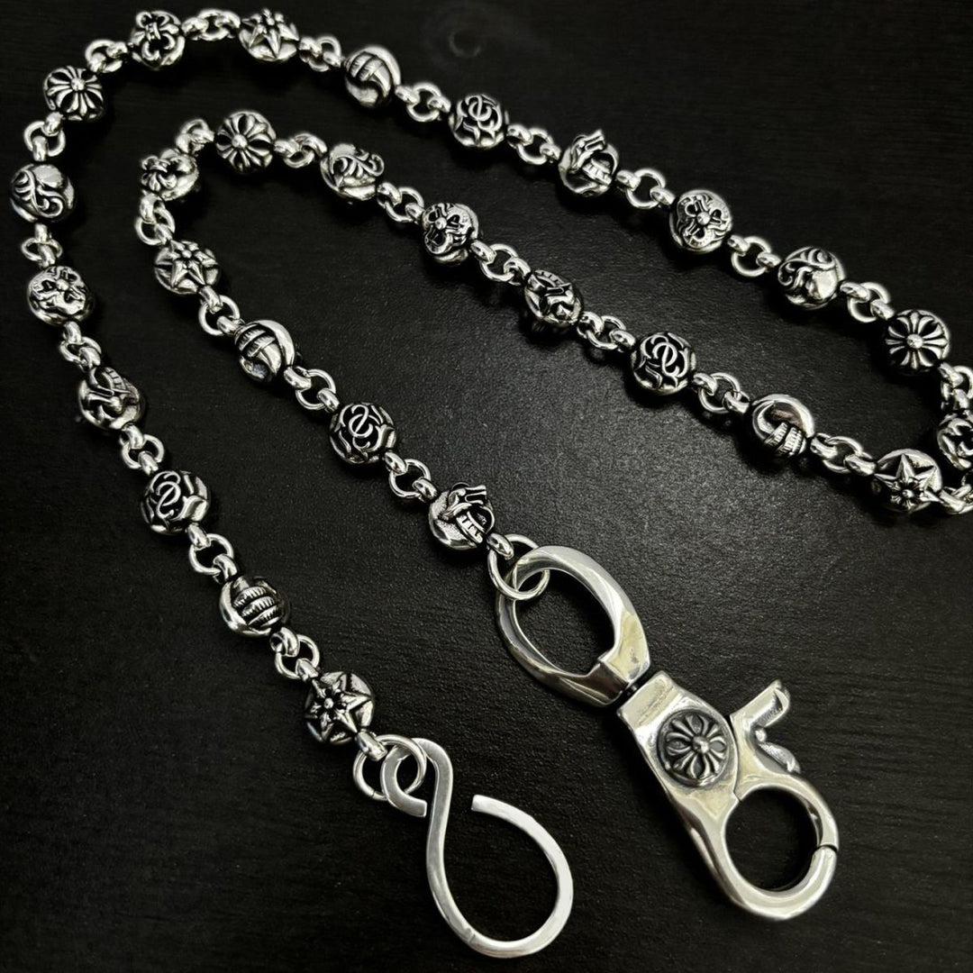 Chrome Hearts cross-shaped floral boat anchor dice pants chain