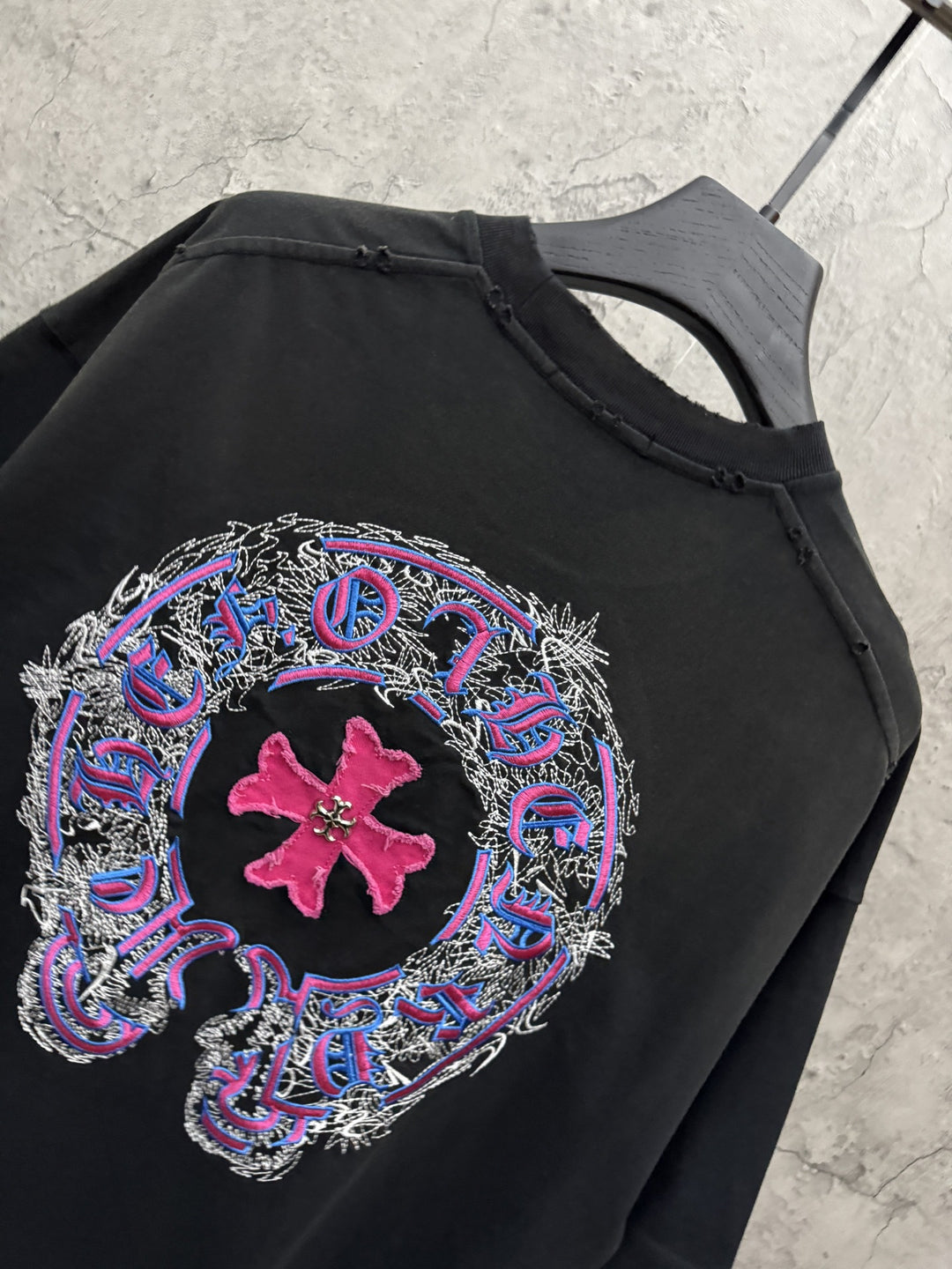 Chrome Hearts Washed Appliqué Embroidered Short-Sleeve T-Shirt