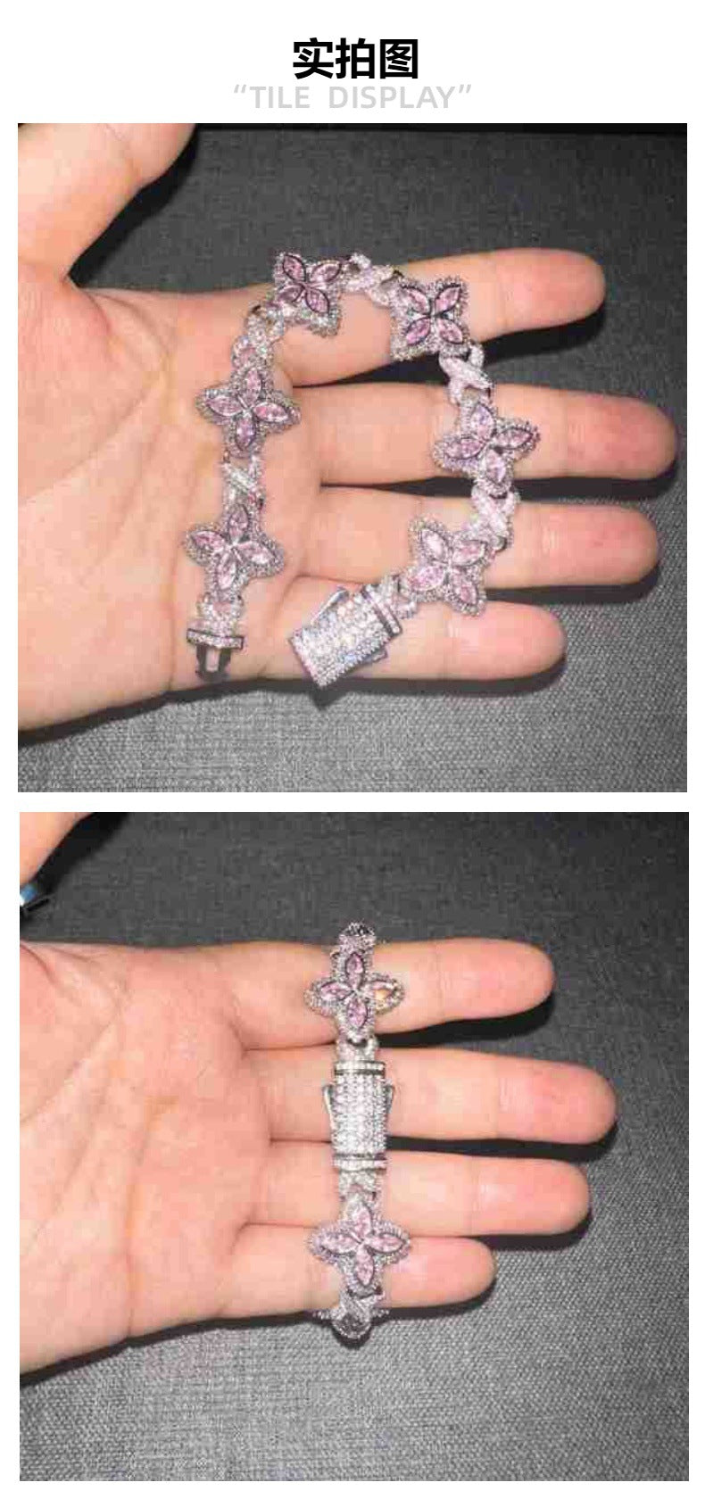 Hip-hop zircon colored infinite four-leaf clover bracelet