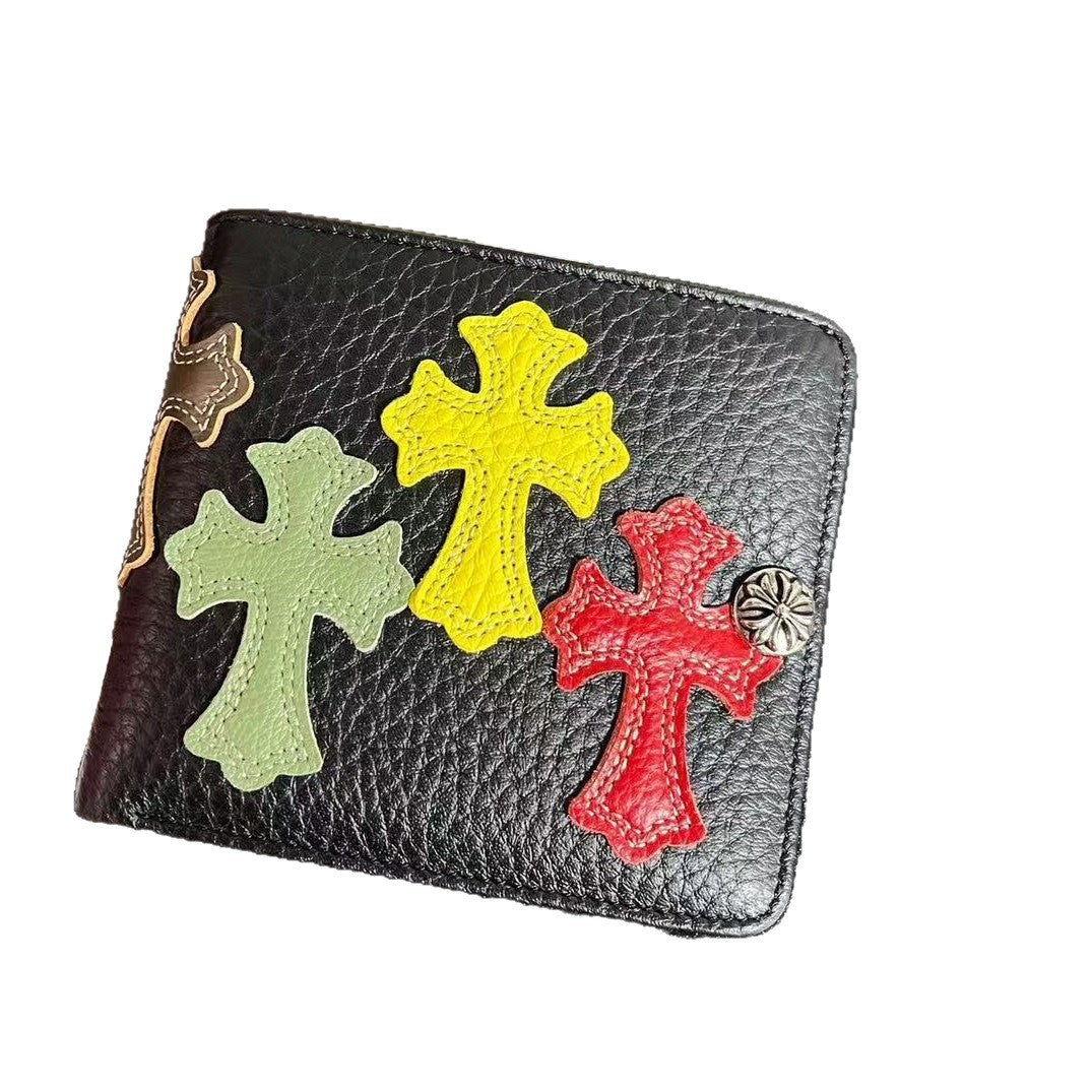 Chrome Hearts Leather Colorful Cross Patch Wallet