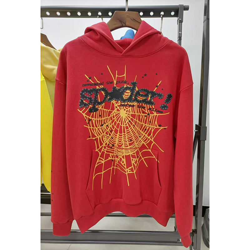Sp5der fleece-lined hoodie with spiderweb print.