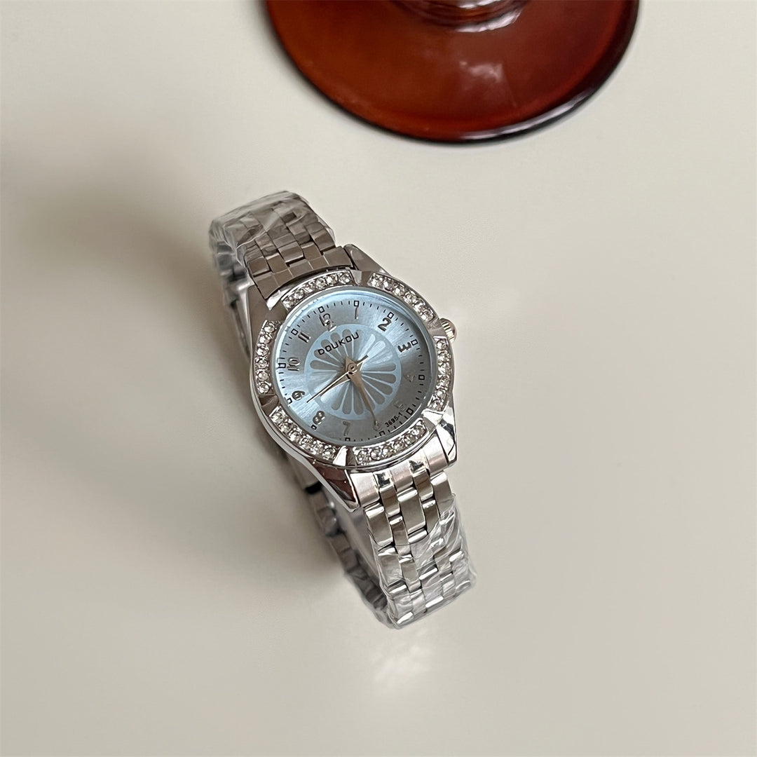 Exquisite Watch with Small Dial, Daisy Motif and Diamond Accents