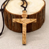 wooden cross necklace INRI