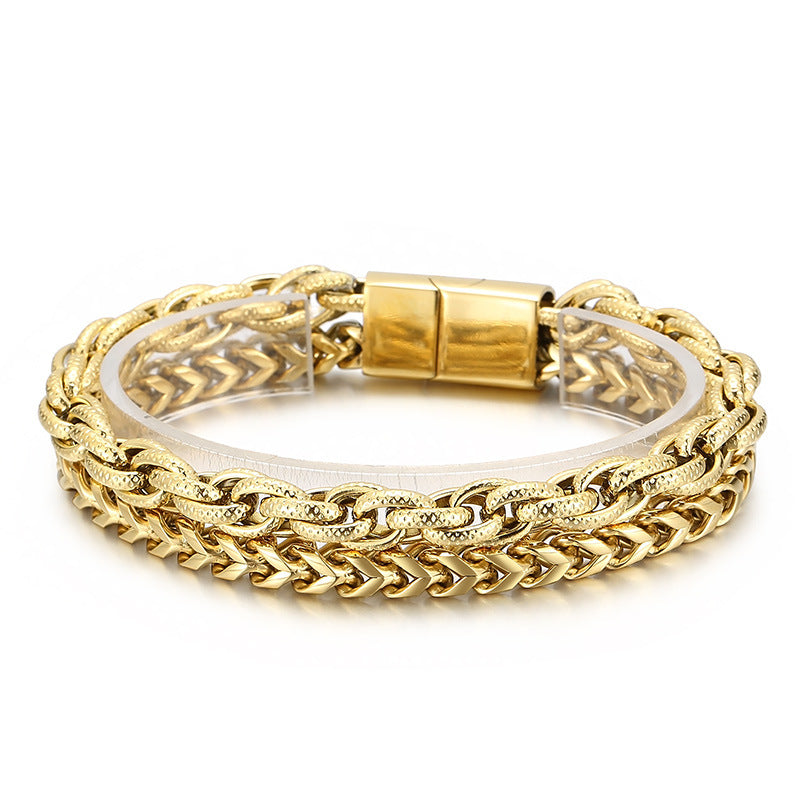 Punk Rock Minimalist Fashion Stainless Steel Double-Layer Bracelet