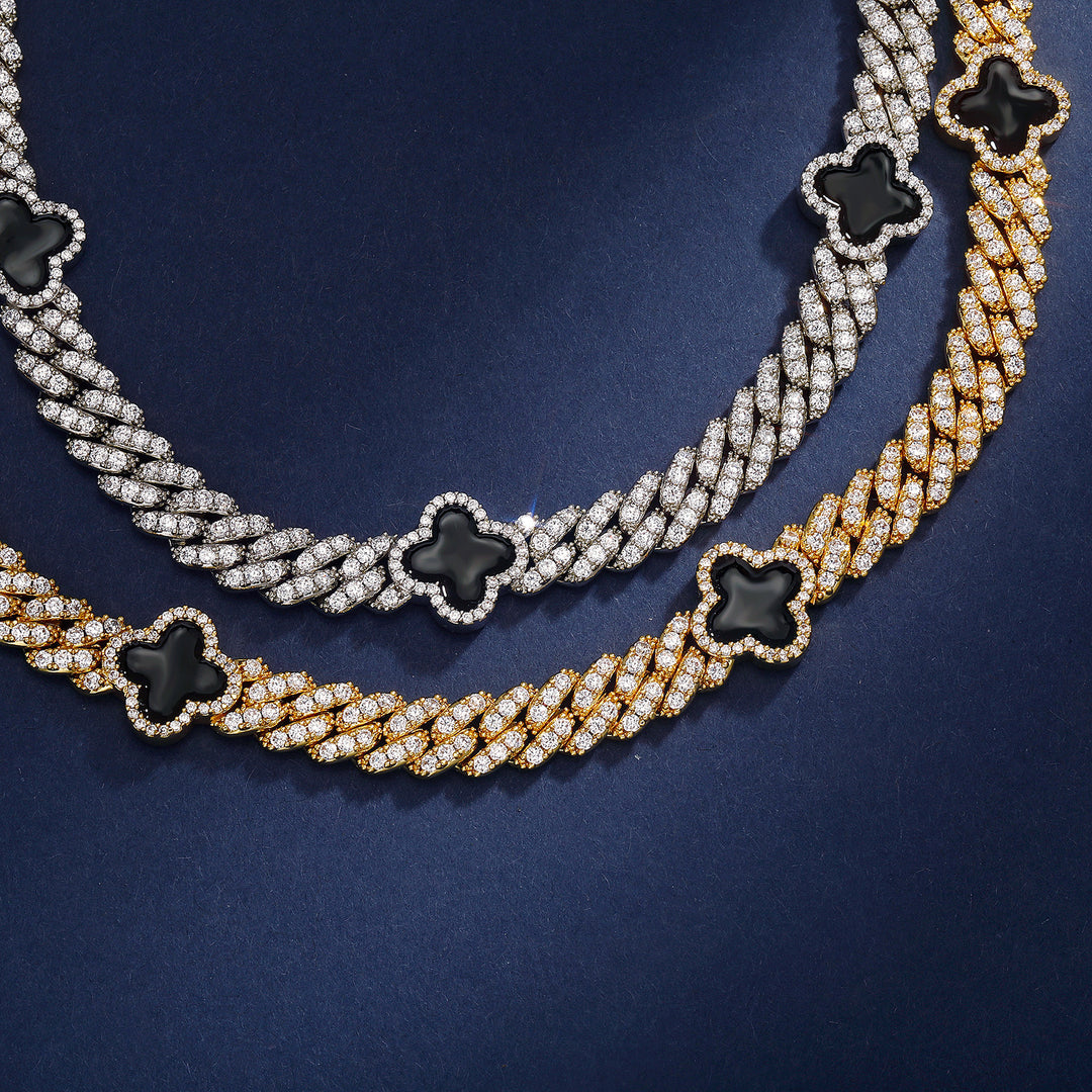 Hip-hop four-leaf clover zircon chain, tennis chain.