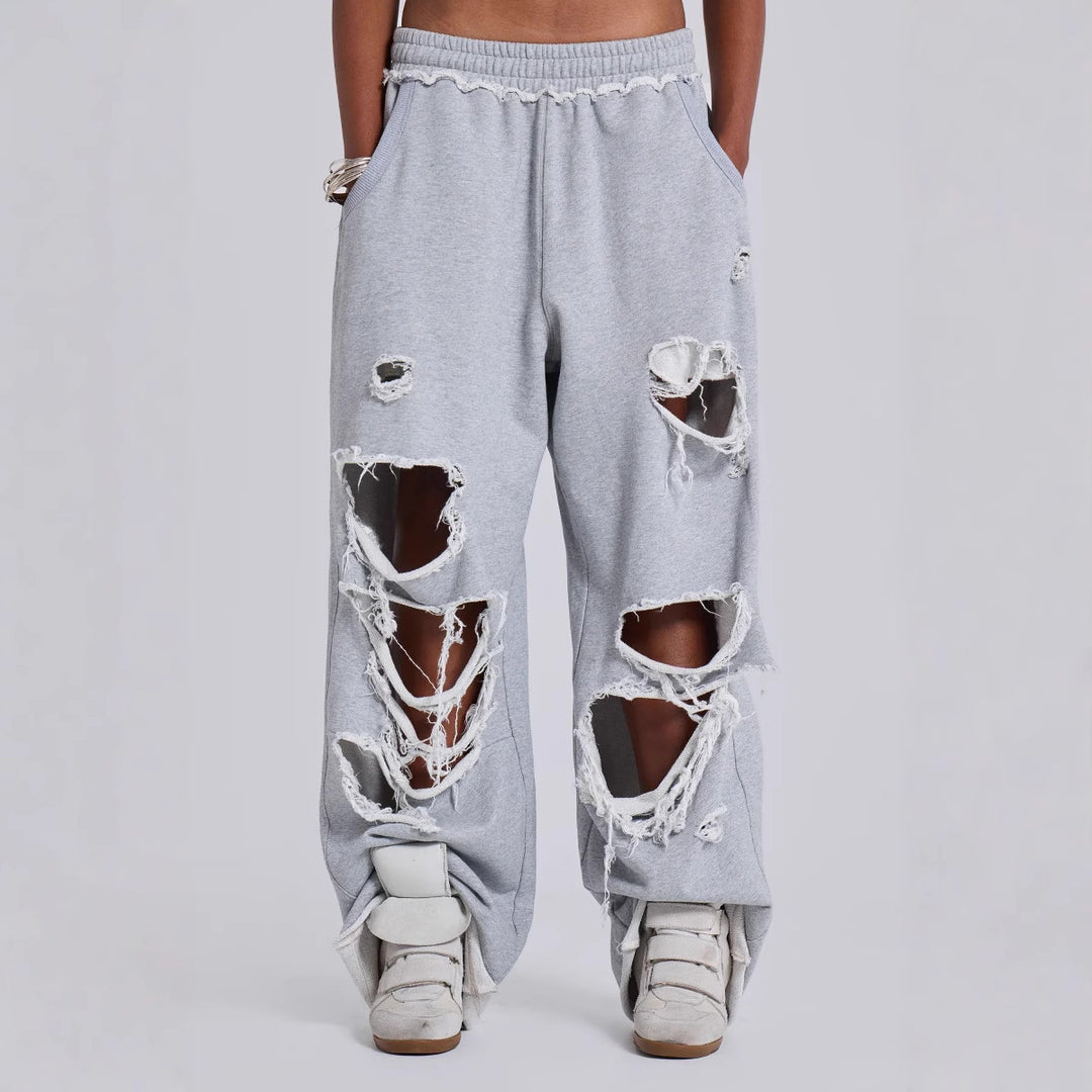 High-street trendy ripped hip-hop wide-leg sweatpants