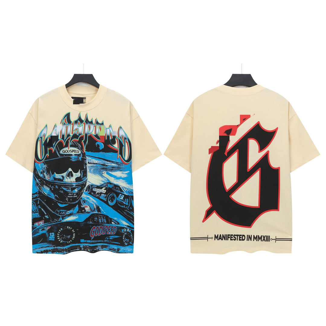 Skull Man rock band print hip-hop loose T-shirt