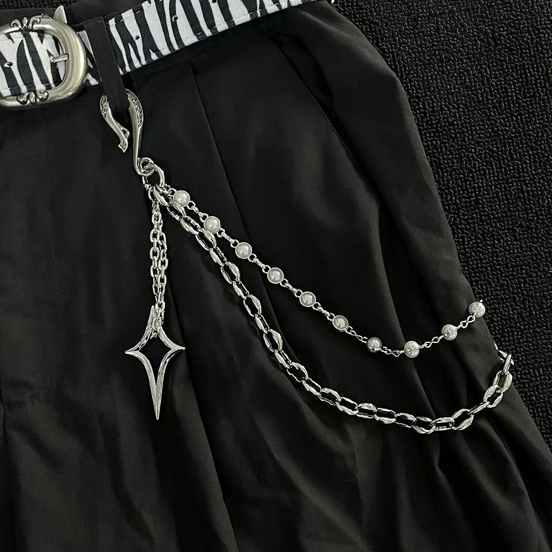 Hip Hop Double-Layer Pearl Shell Jeans Chain Waist Chain