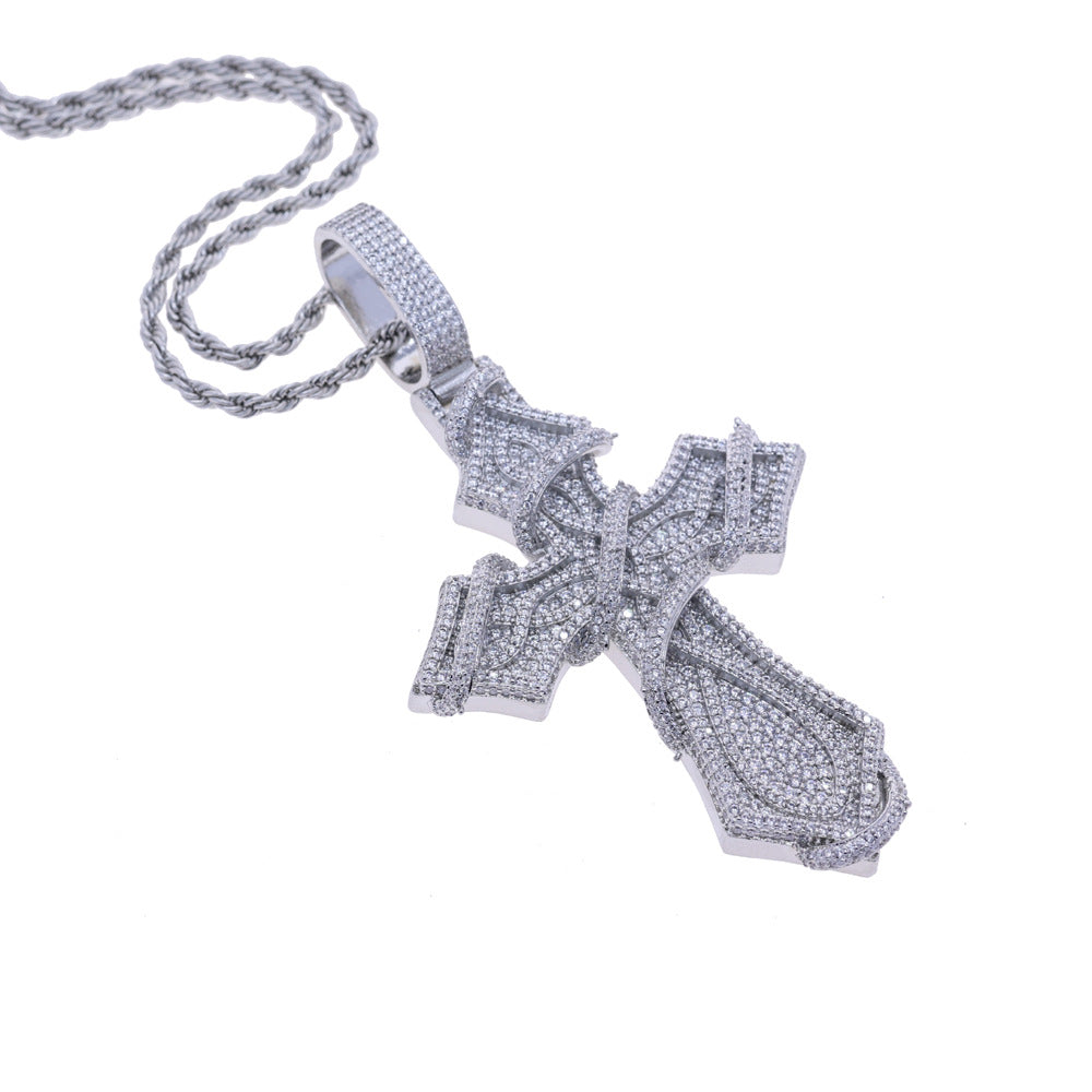Hip-hop full diamond thorny cross necklace