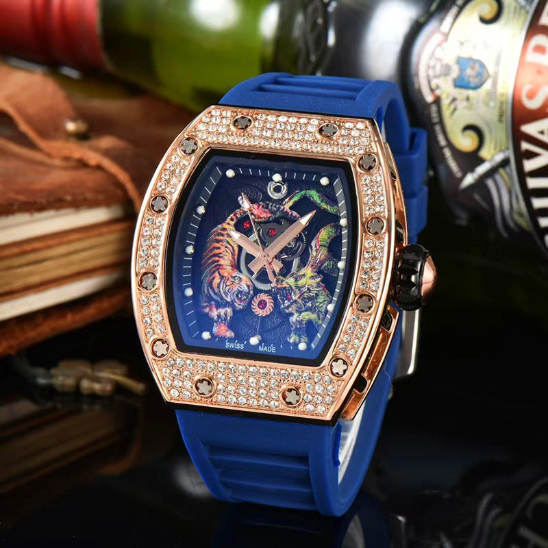 Tonneau-Shaped Water-Resistant Watch with Dragon & Tiger Totems