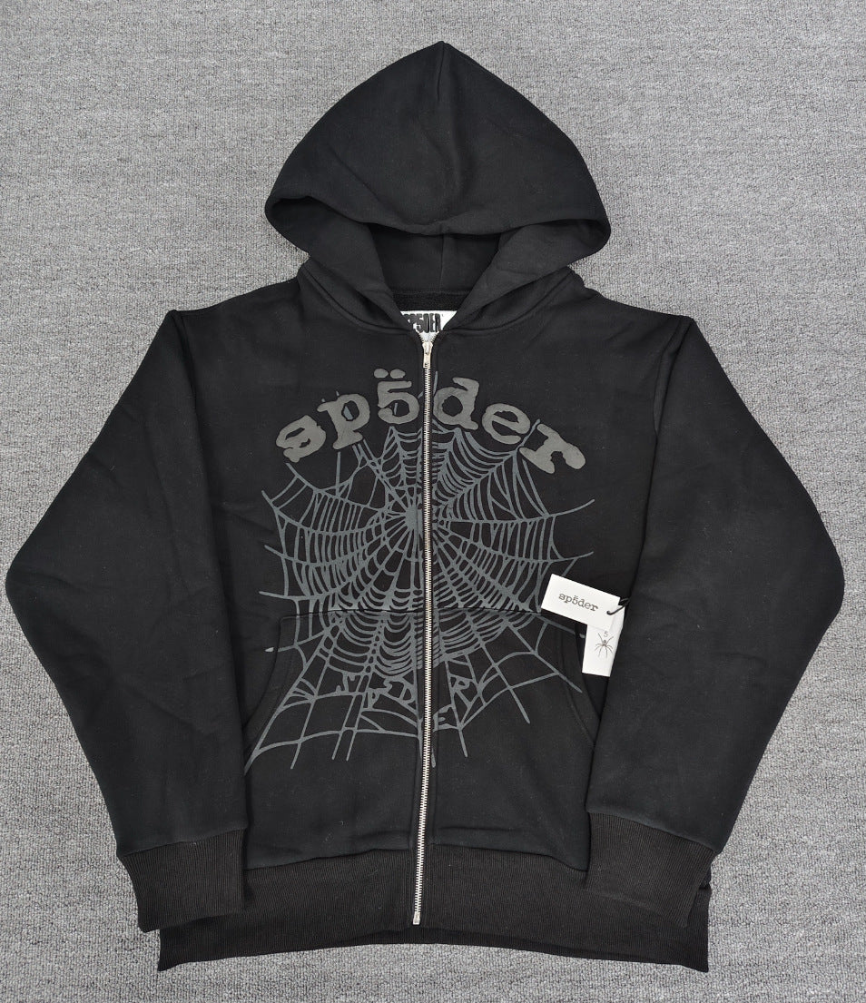 Sp5der fleece-lined zip-up spider web jacket